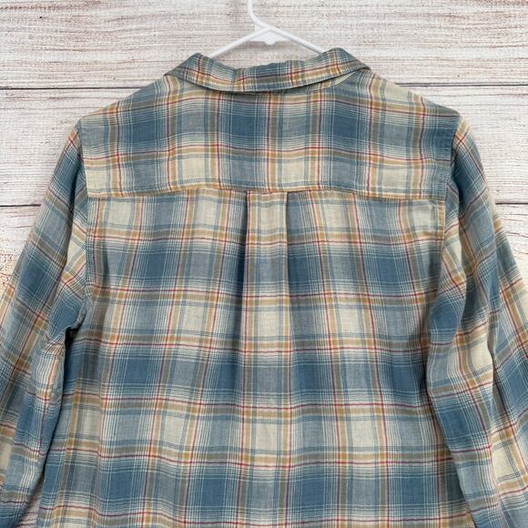 Toad&Co Recycled Cotton Blend Plaid Button Down Shirt Womens Small Blue Tan Red - Picture 4 of 14